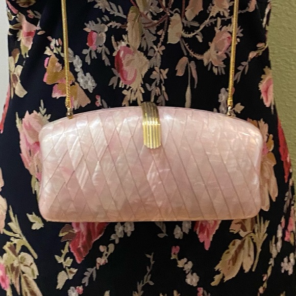 Vtg SAKS FIFTH AVE Italy Pink Mother of Pearl Small Clutch Shoulder Purse - Picture 1 of 7